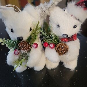 White Festive Bear Ornaments with Pinecone Accents